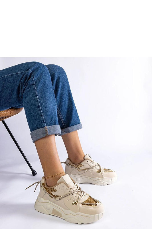   Beżowe sneakersy damskie z brokatem Agar - Solea 