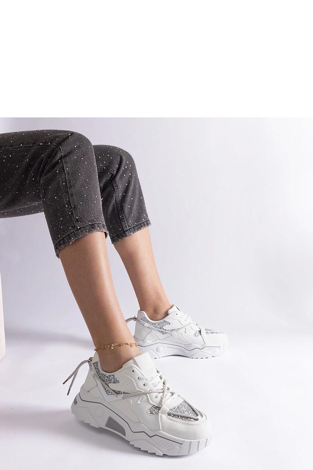   Białe sneakersy damskie z brokatem Agar - Solea 