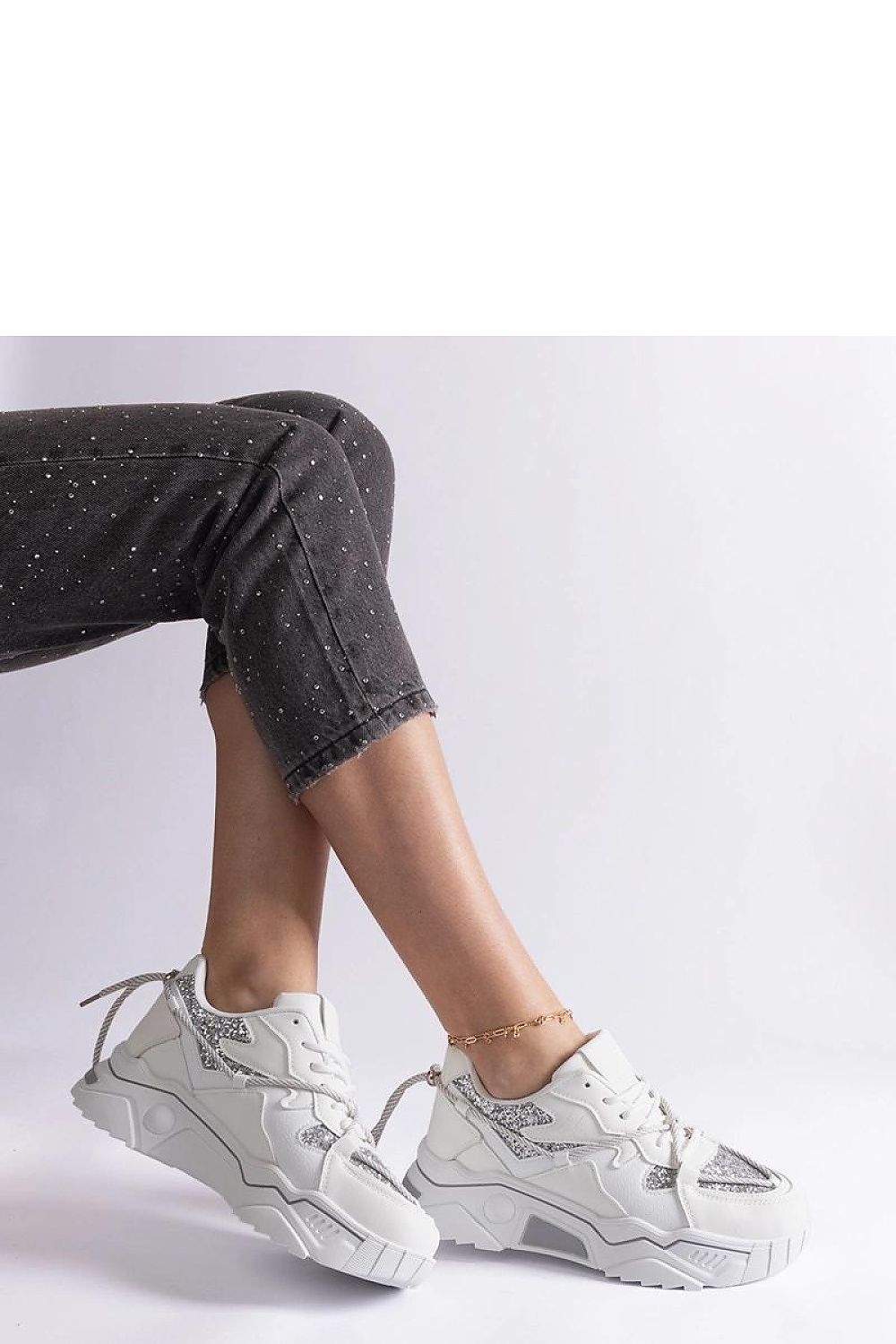   Białe sneakersy damskie z brokatem Agar - Solea 