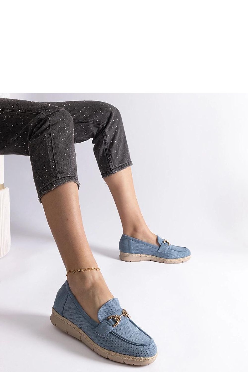  Niebieskie mokasyny damskie z eko zamszu Sandoval - Solea 