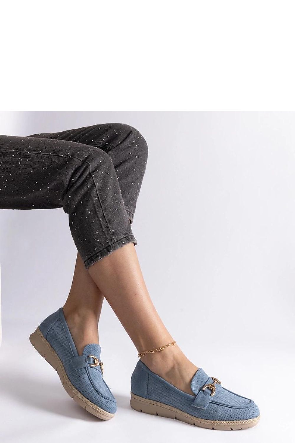   Niebieskie mokasyny damskie z eko zamszu Sandoval - Solea 