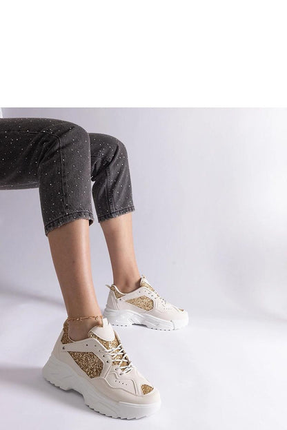   Beżowe sneakersy damskie z brokatowymi wstawkami Caraballo - Solea 