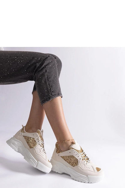   Beżowe sneakersy damskie z brokatowymi wstawkami Caraballo - Solea 