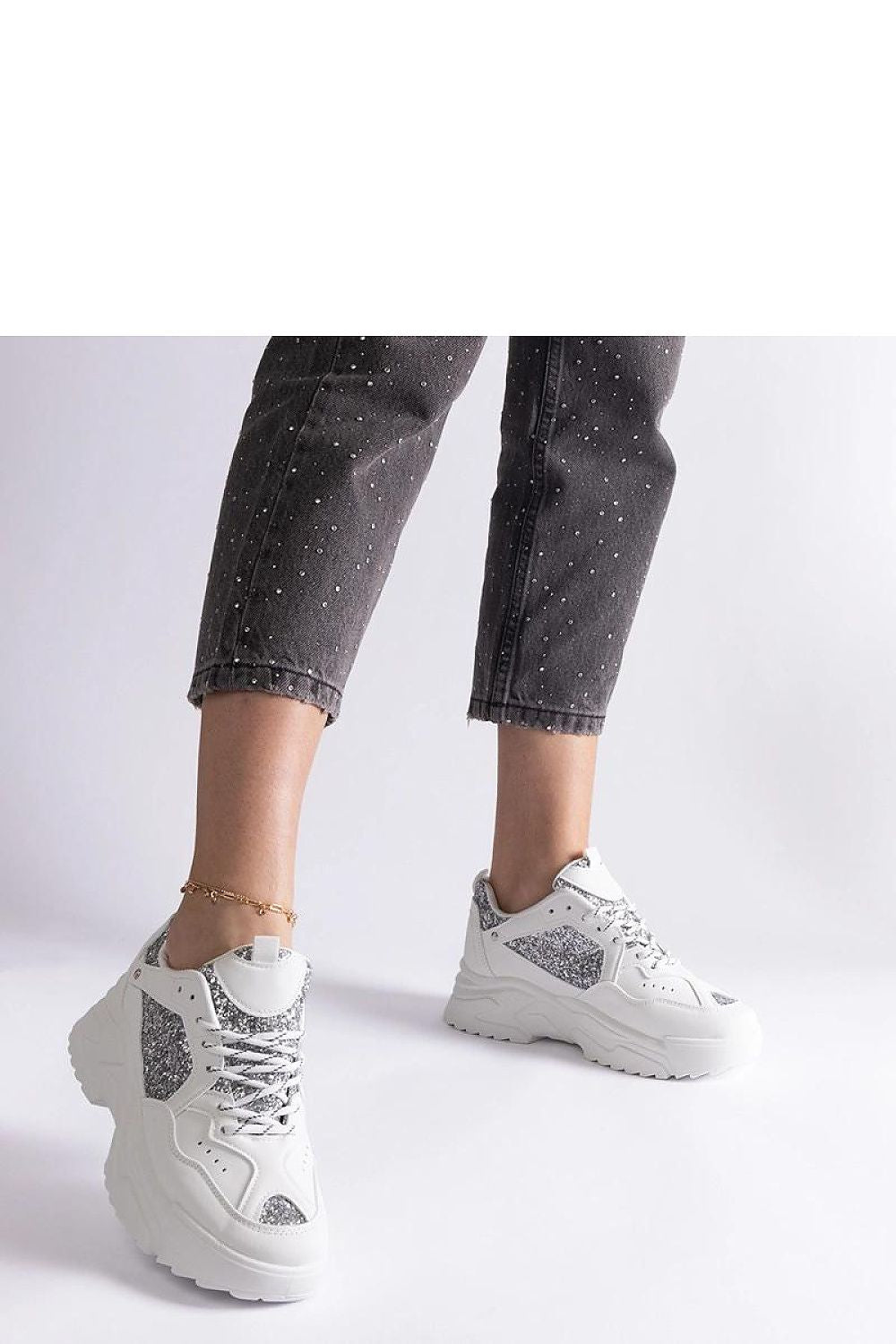   Białe sneakersy damskie z brokatowymi wstawkami Caraballo - Solea 