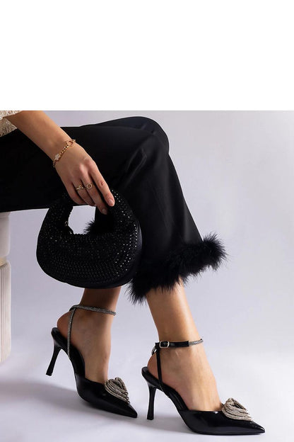   Czarne szpilki z odkrytą pięta zdobione cyrkoniami Isoda - Solea 