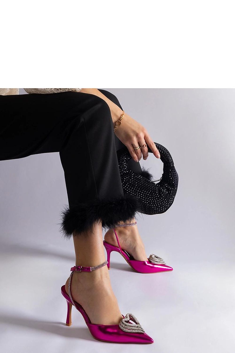   Różowe szpilki z odkrytą pięta zdobione cyrkoniami Isoda - Solea 