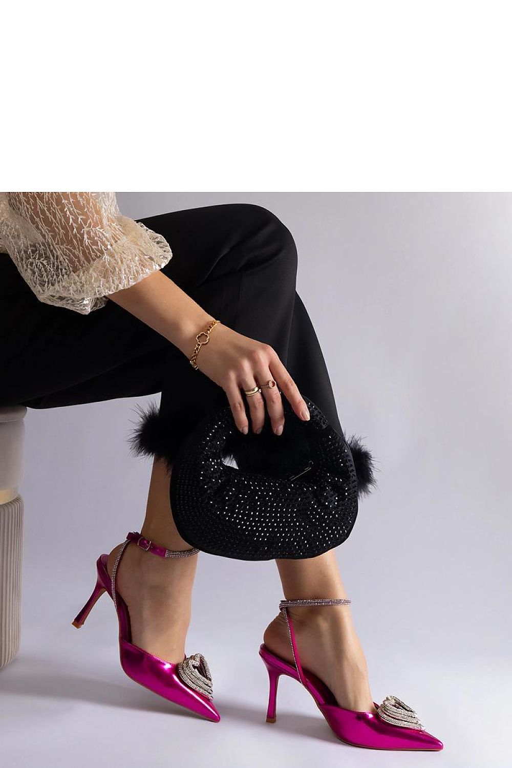   Różowe szpilki z odkrytą pięta zdobione cyrkoniami Isoda - Solea 