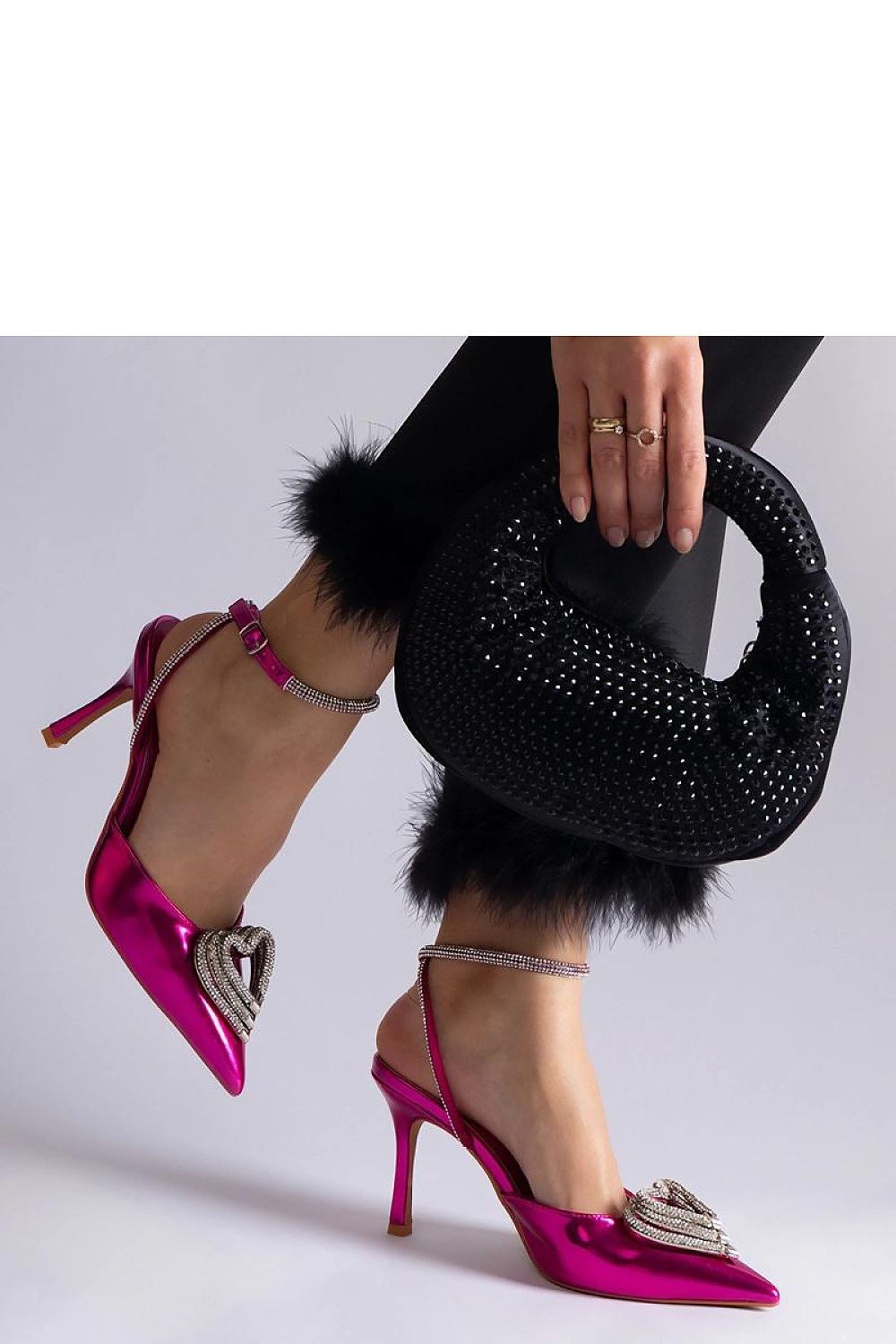   Różowe szpilki z odkrytą pięta zdobione cyrkoniami Isoda - Solea 