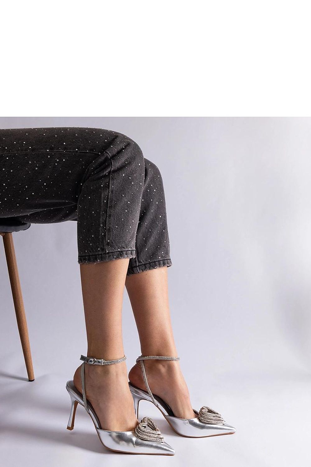   Srebrne szpilki z odkrytą pięta zdobione cyrkoniami Isoda - Solea 