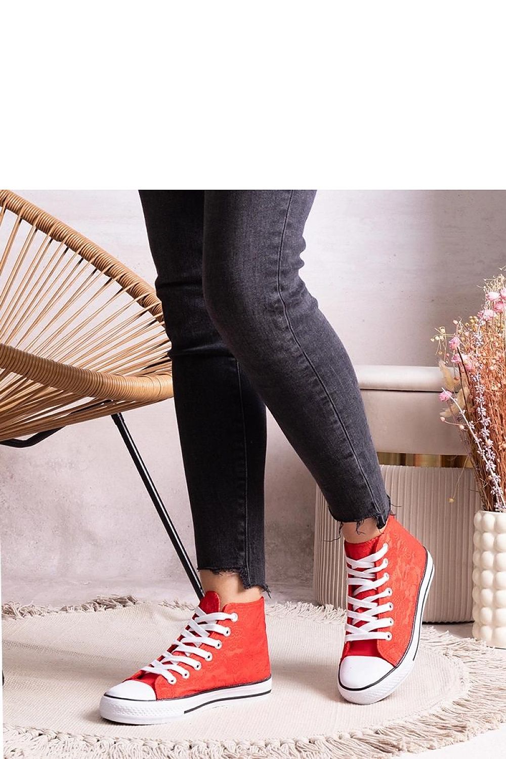   Czerwone wysokie trampki z koronką Bonifakima - Solea 