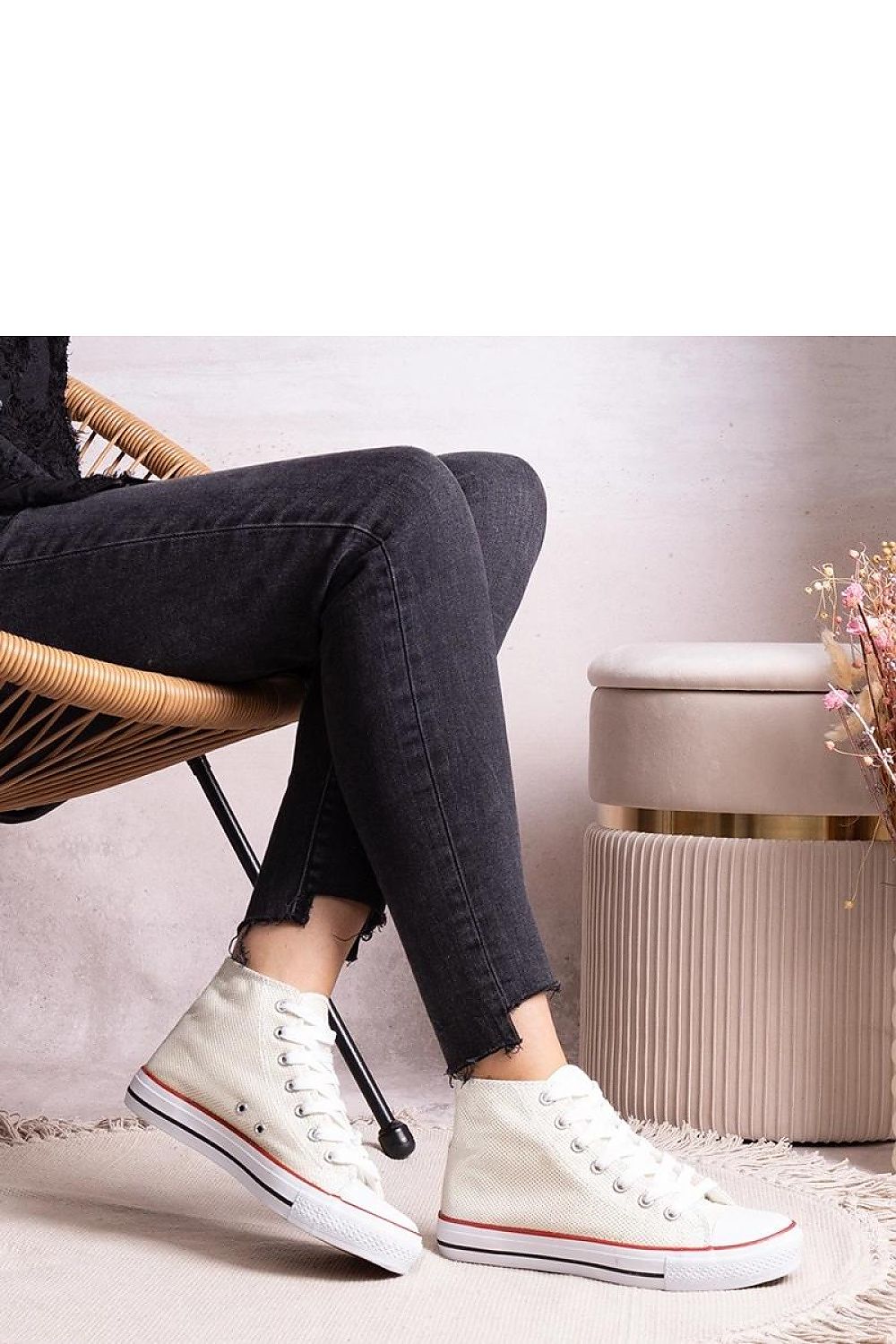   Białe wysokie trampki z siateczki błyszczącej Ranifali - Solea 