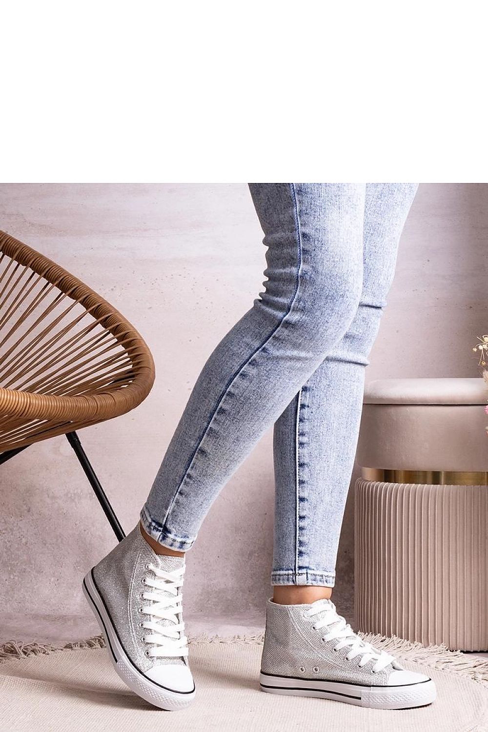   Srebrne wysokie trampki z siateczki błyszczącej Ranifali - Solea 