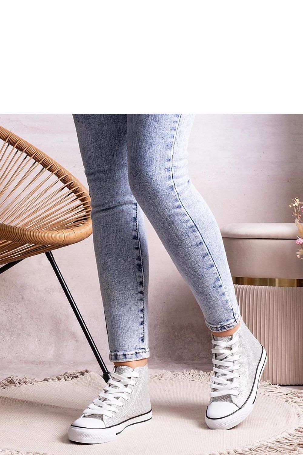   Srebrne wysokie trampki z siateczki błyszczącej Ranifali - Solea 