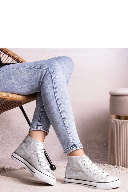   Srebrne wysokie trampki z siateczki błyszczącej Ranifali - Solea 