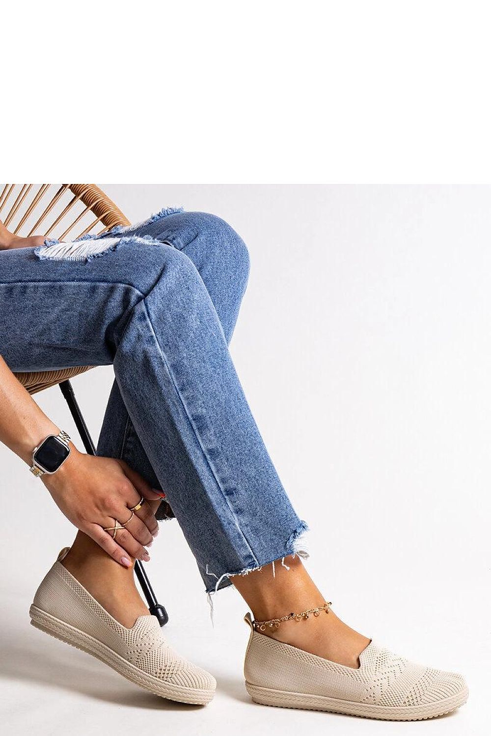   Beżowe wsuwane materiałowe tenisówki Shadhi - Solea 