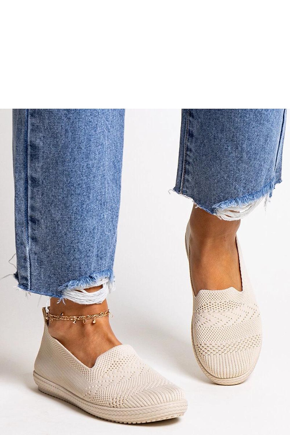   Beżowe wsuwane materiałowe tenisówki Shadhi - Solea 