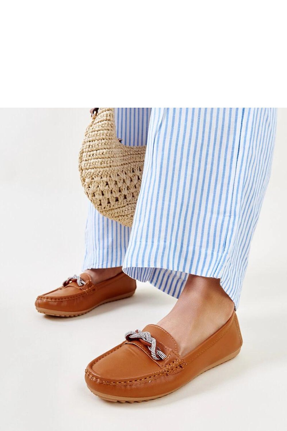   Brązowe mokasyny zdobione cyrkoniami Adiba - Solea 