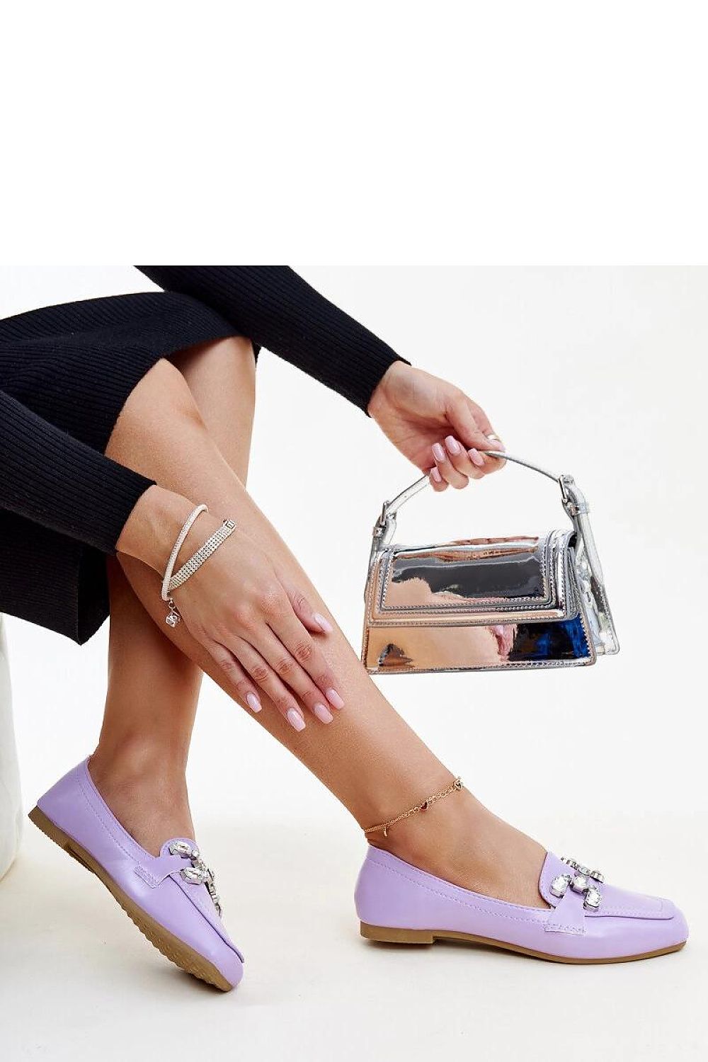   Fioletowe mokasyny z cyrkonową klamerką Mali - Solea 