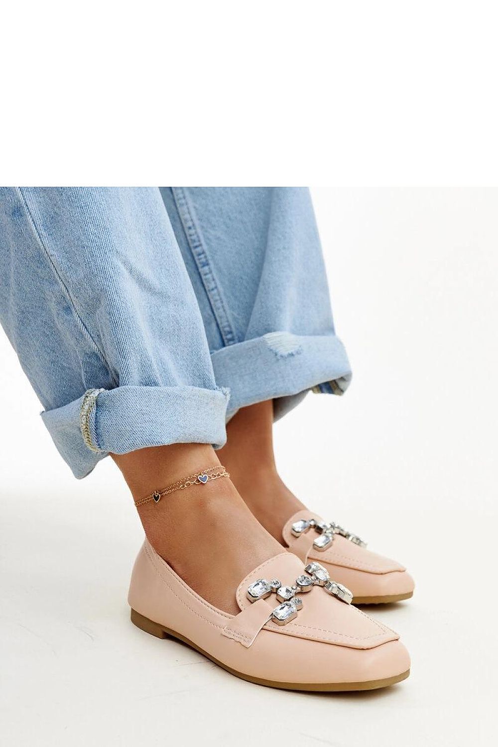   Beżowe mokasyny z cyrkonową klamerką Mali - Solea 