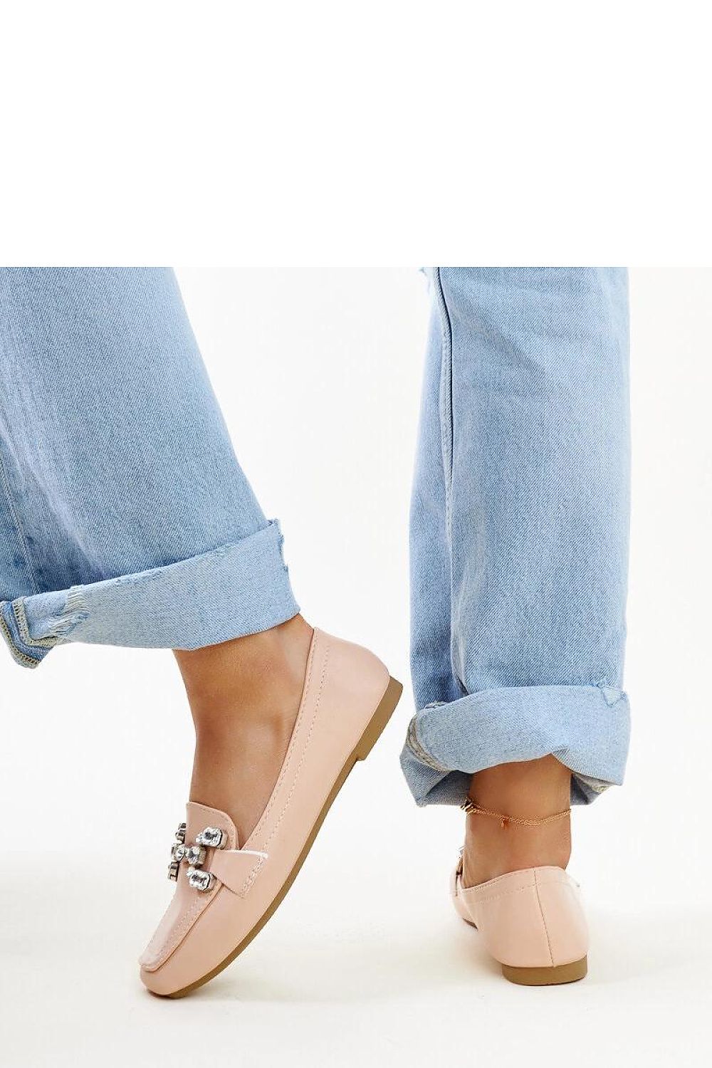   Beżowe mokasyny z cyrkonową klamerką Mali - Solea 