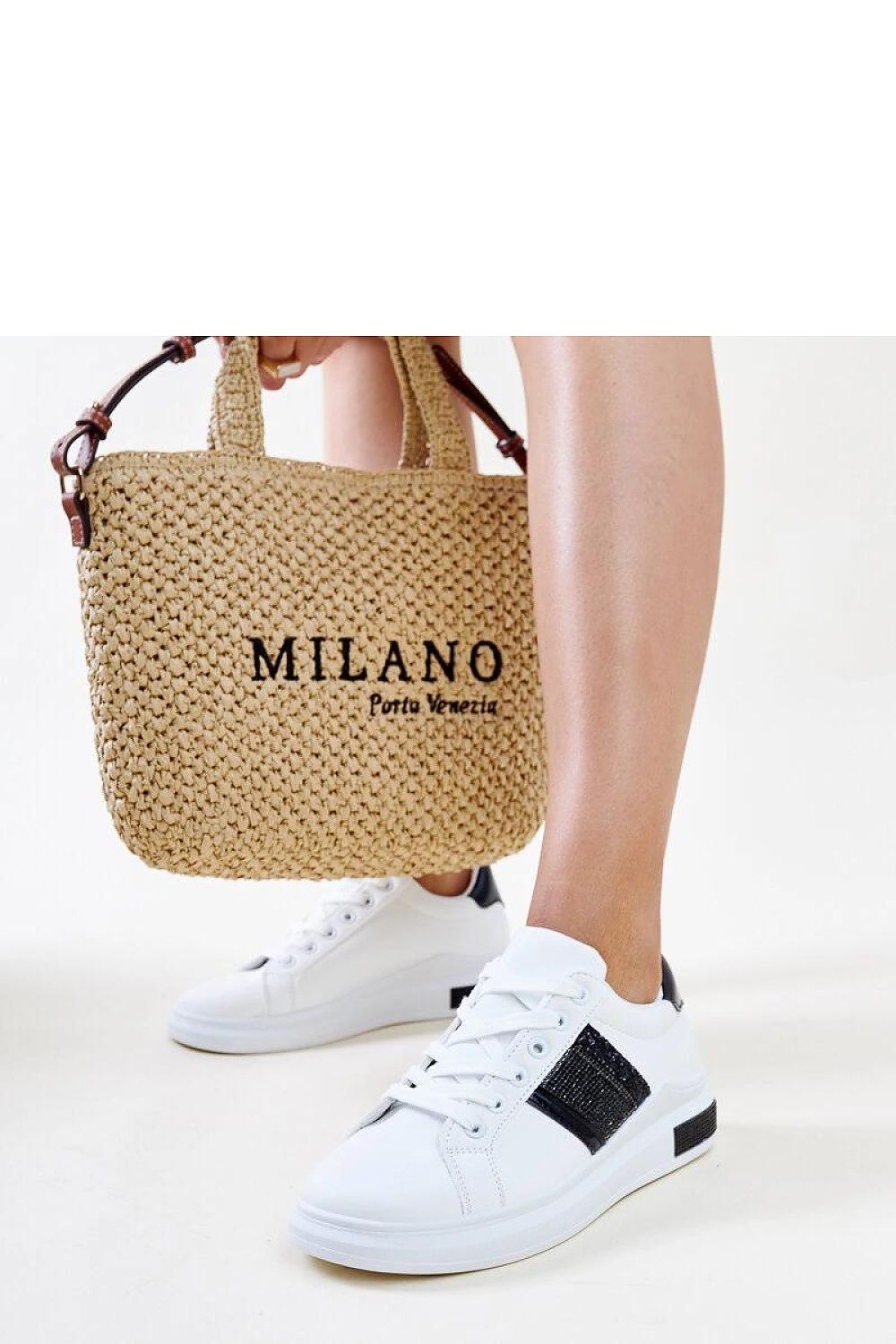   Biało-czarne sneakersy z cyrkoniami Giulia - Solea 