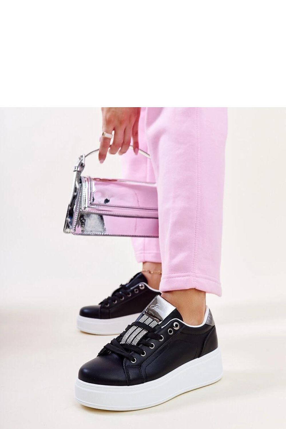   Czarno-srebrne sneakersy z cyrkoniami Maurizia - Solea 