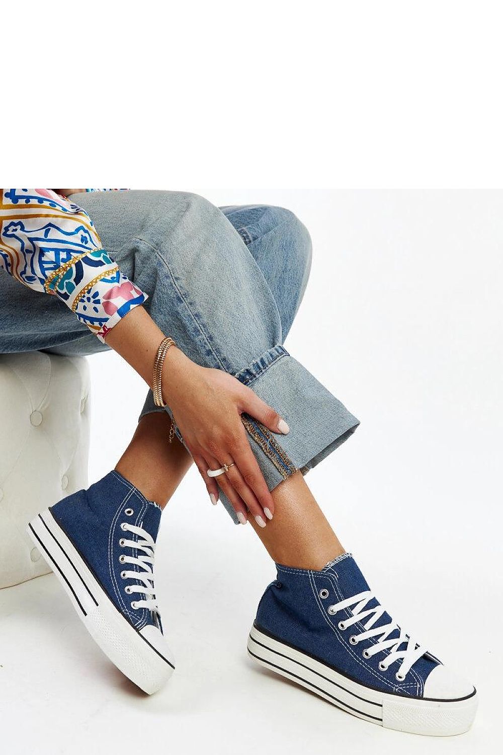   Jeansowe wysokie trampki na grubej podeszwie Bagy - Solea 