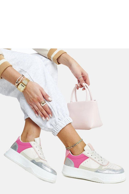   Biało-różowe sneakersy na grubszej podeszwie Rumai - Solea 