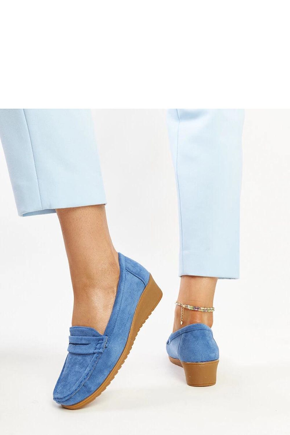   Niebieskie zamszowe mokasyny na koturnie Sakena - Solea 