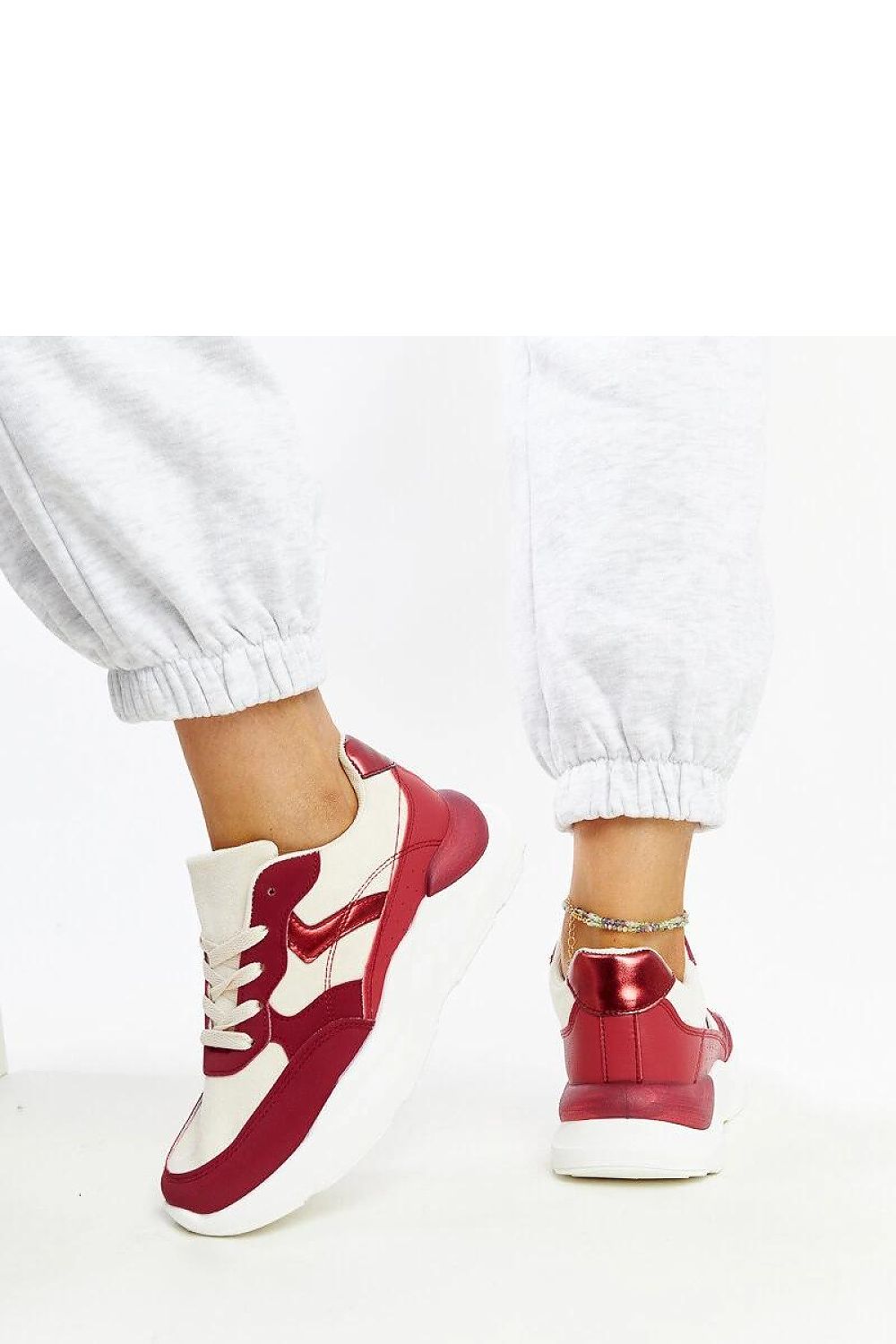   Beżowo-czerwone sneakersy na platformie Nereida - Solea 