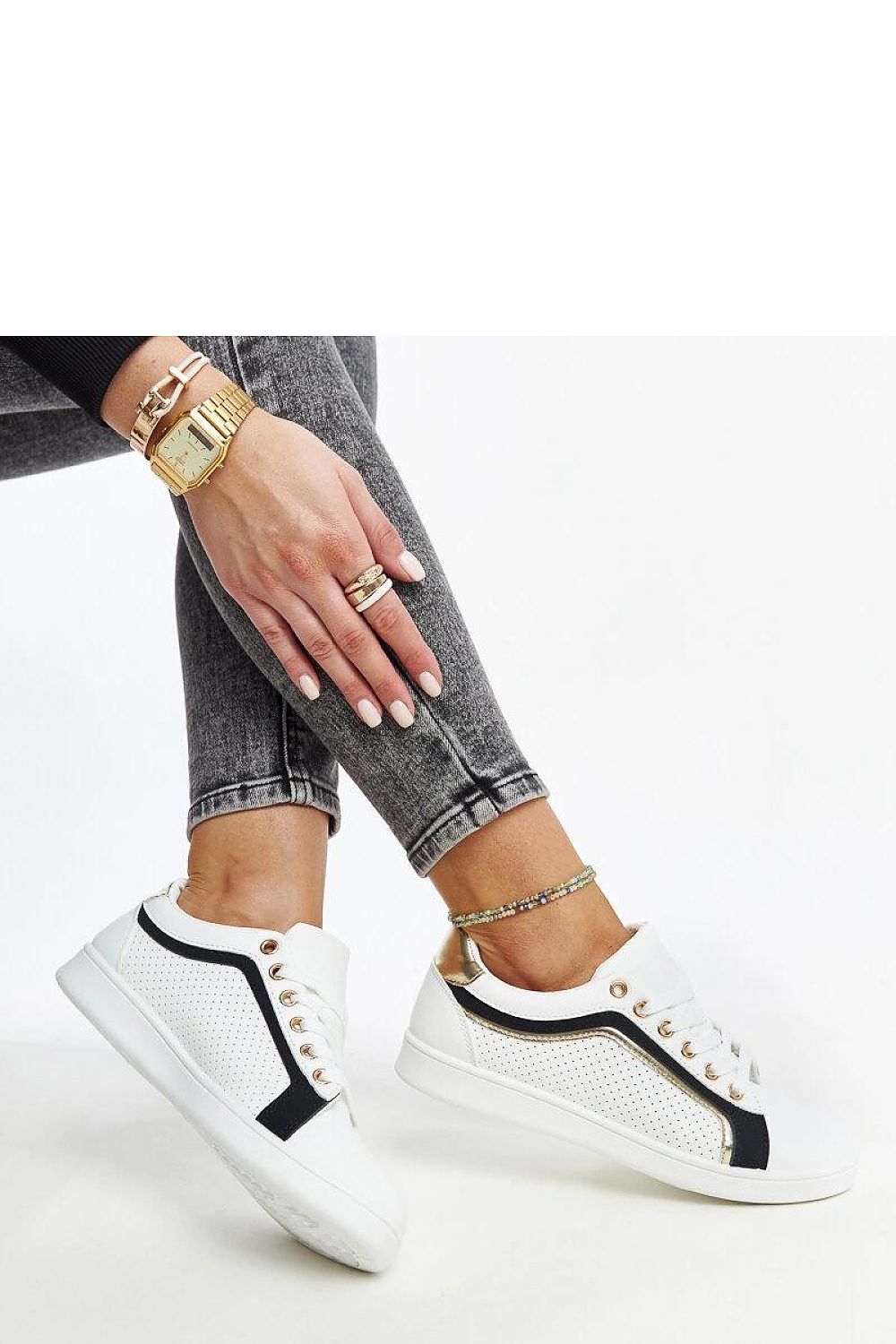   Biało-czarne sneakersy na platformie Amala - Solea 