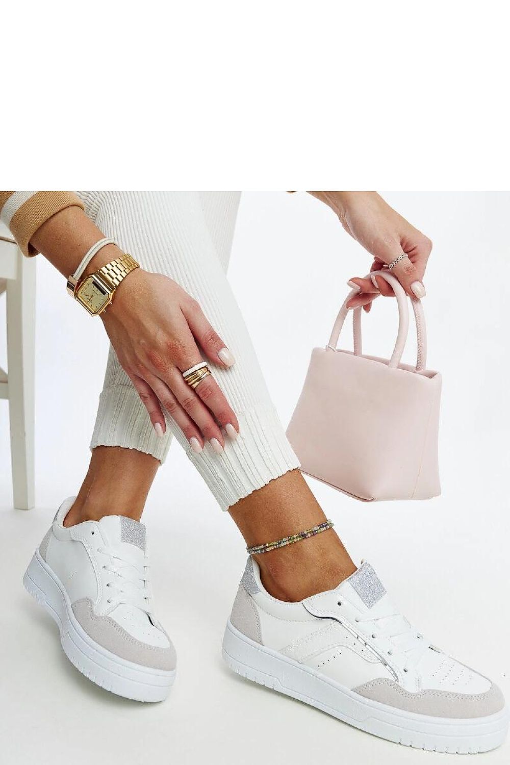   Białe-szare sneakersy na platformie Walda - Solea 