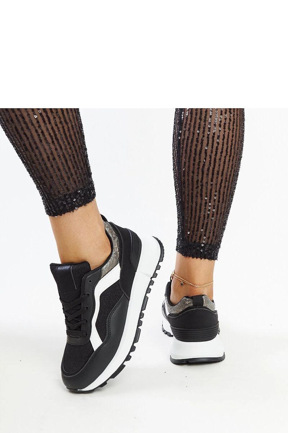   Czarne sneakersy na platformie z brokatem Evelia - Solea 