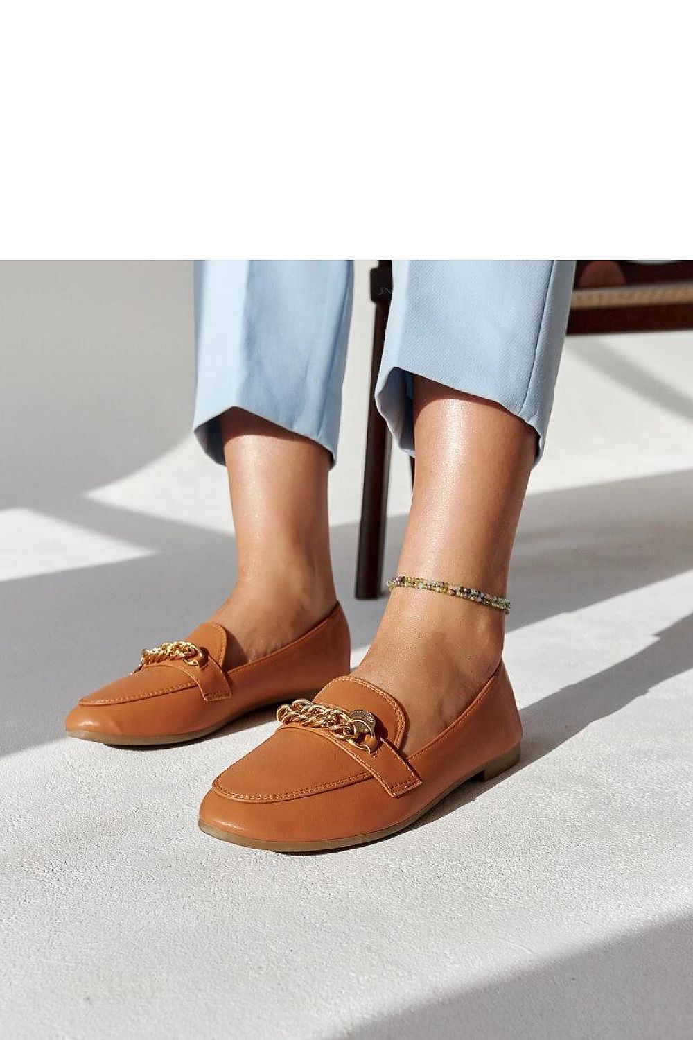   Mokasyny z łańcuszkiem Scaletta ciepły brąz - Solea 