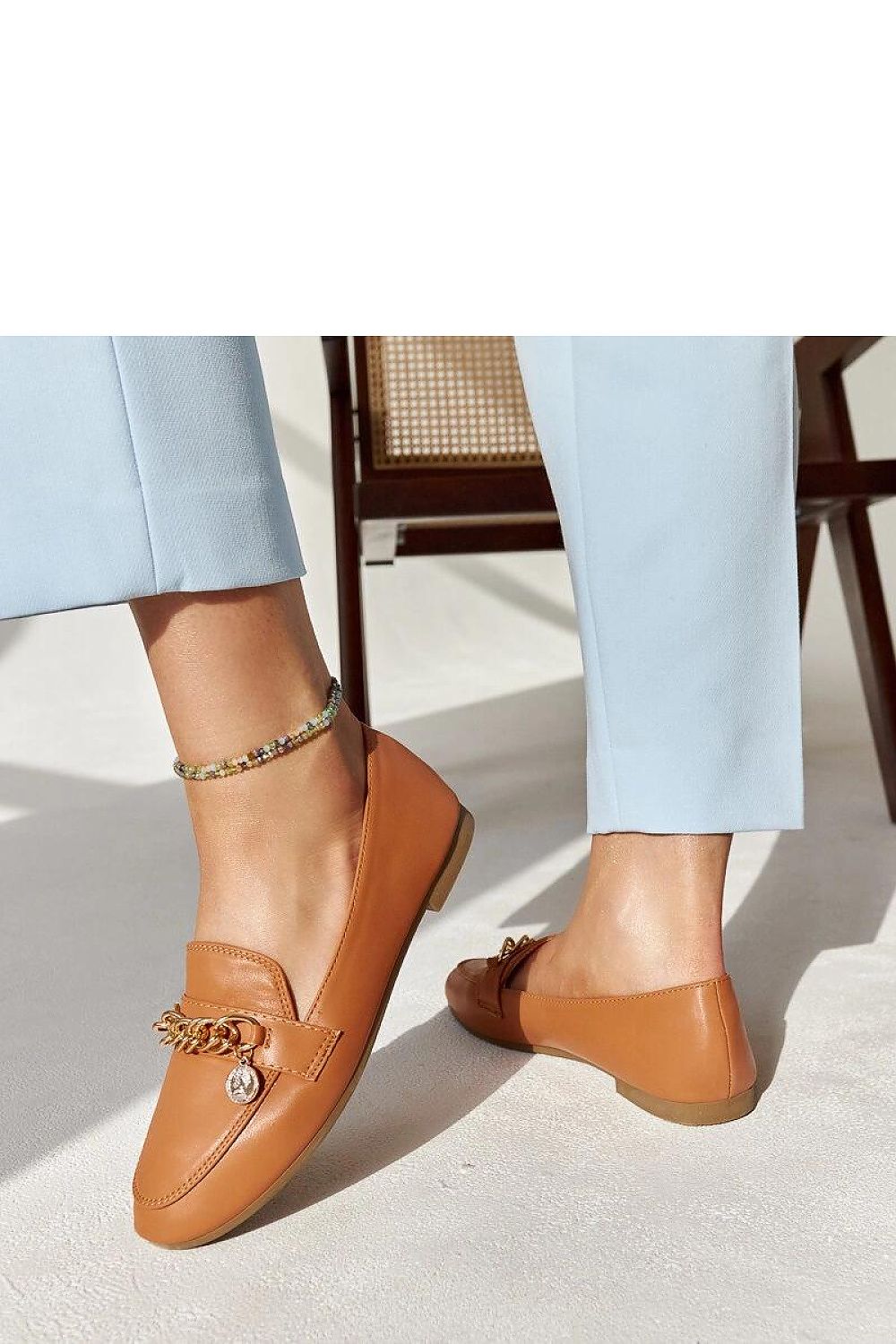   Mokasyny z łańcuszkiem Scaletta ciepły brąz - Solea 