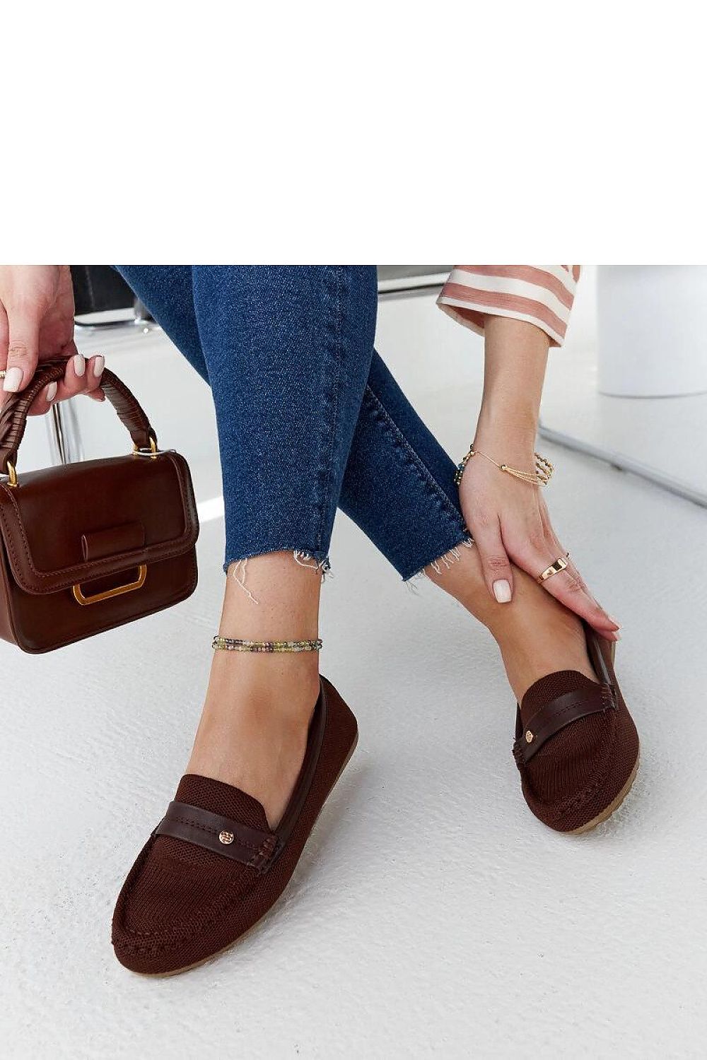   Brązowe materiałowe mokasyny Fombio - Solea 