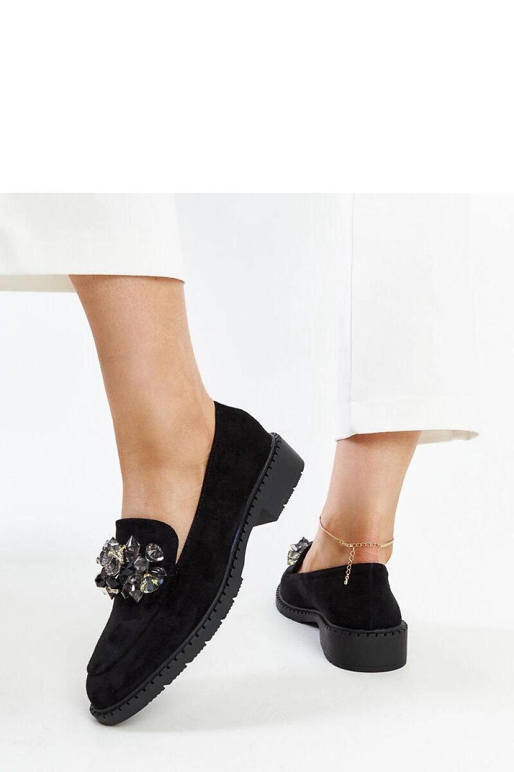   Czarne zamszowe mokasyny z kryształami Zemzem - Solea 