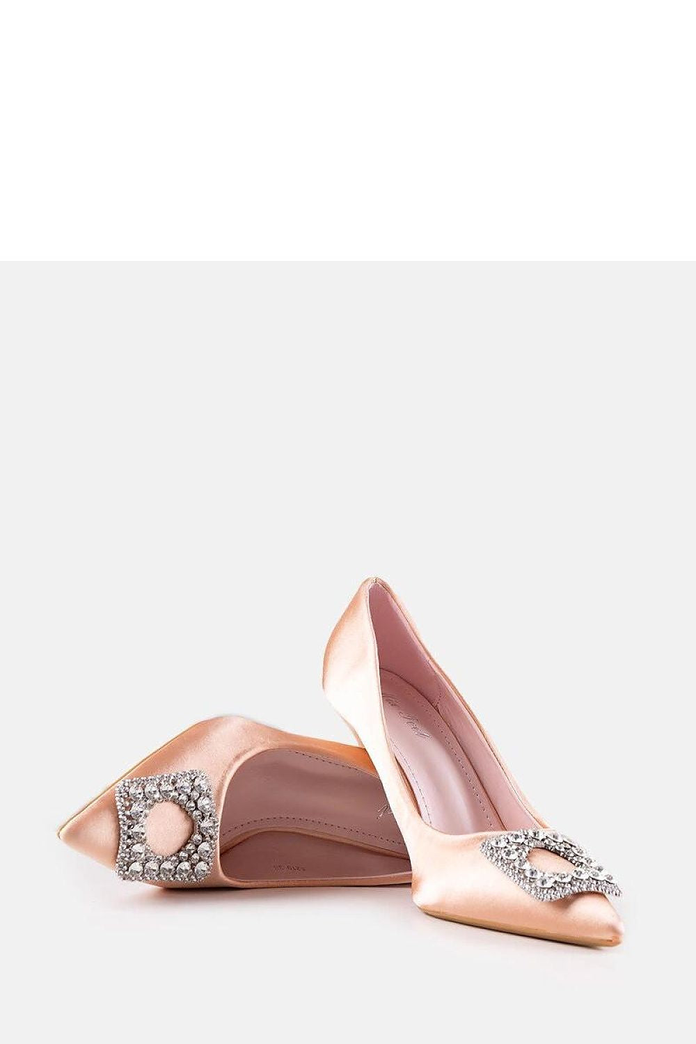   Beżowe szpilki o satynowym wykończeniu z cyrkoniami Clemente - Solea 