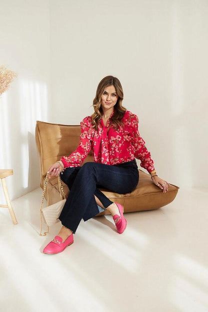   Różowe mokasyny zdobione łańcuszkiem Kuens - Solea 