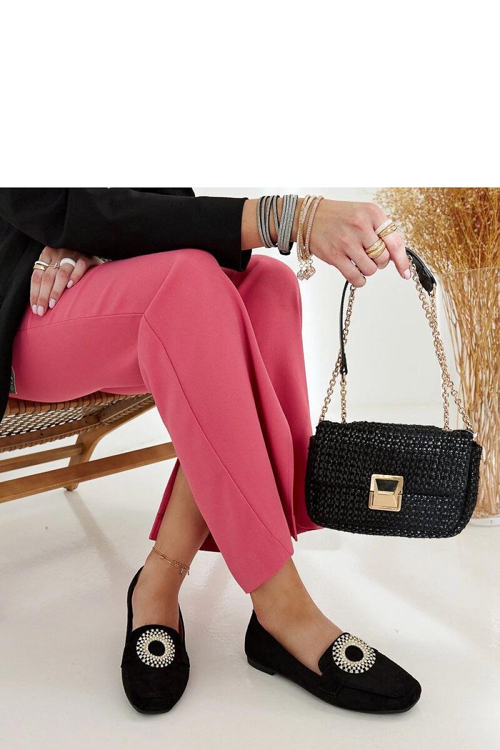   Czarne mokasyny zdobione cyrkoniami Celena - Solea 