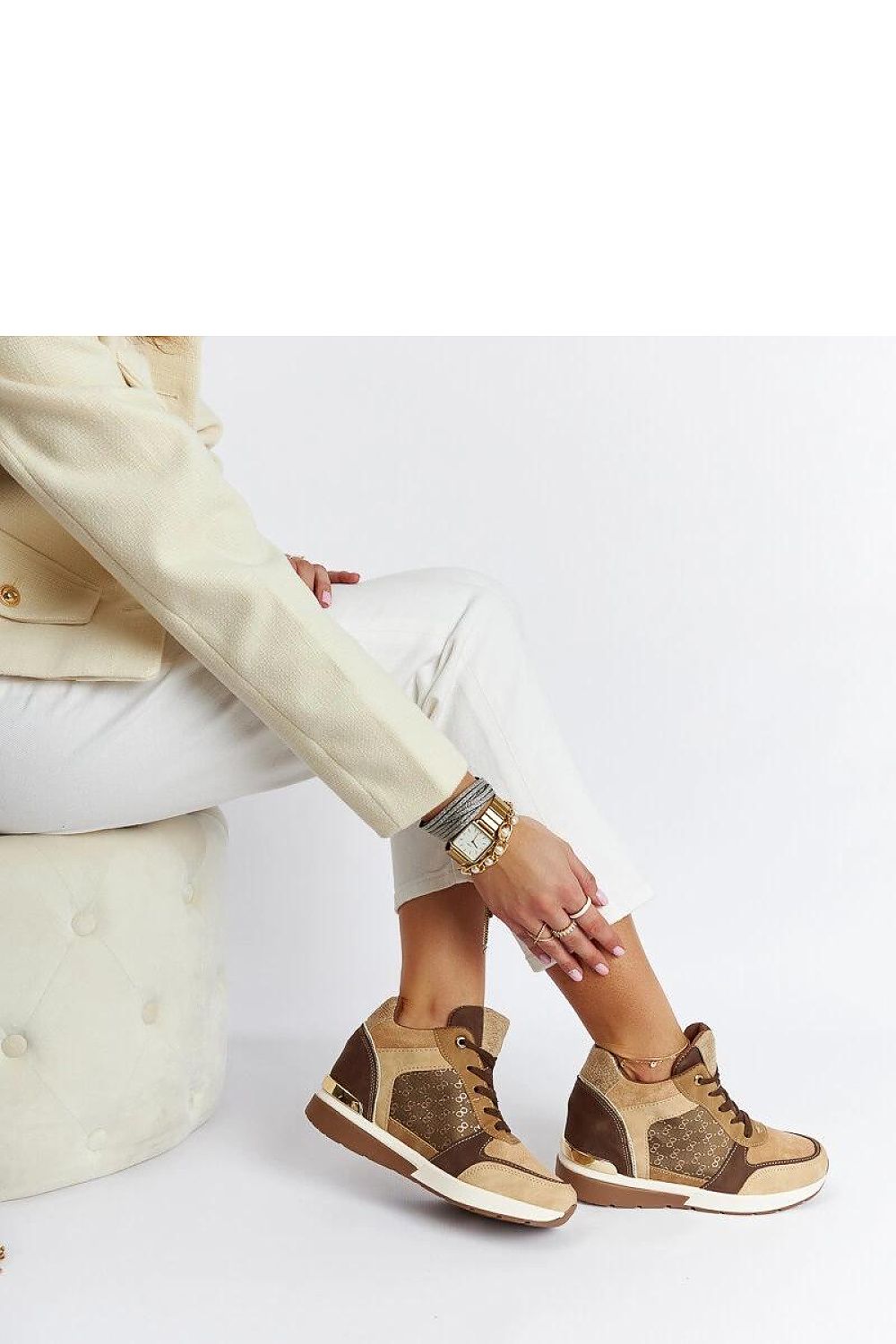   Brązowe sneakersy na koturnie Chestnut - Solea 