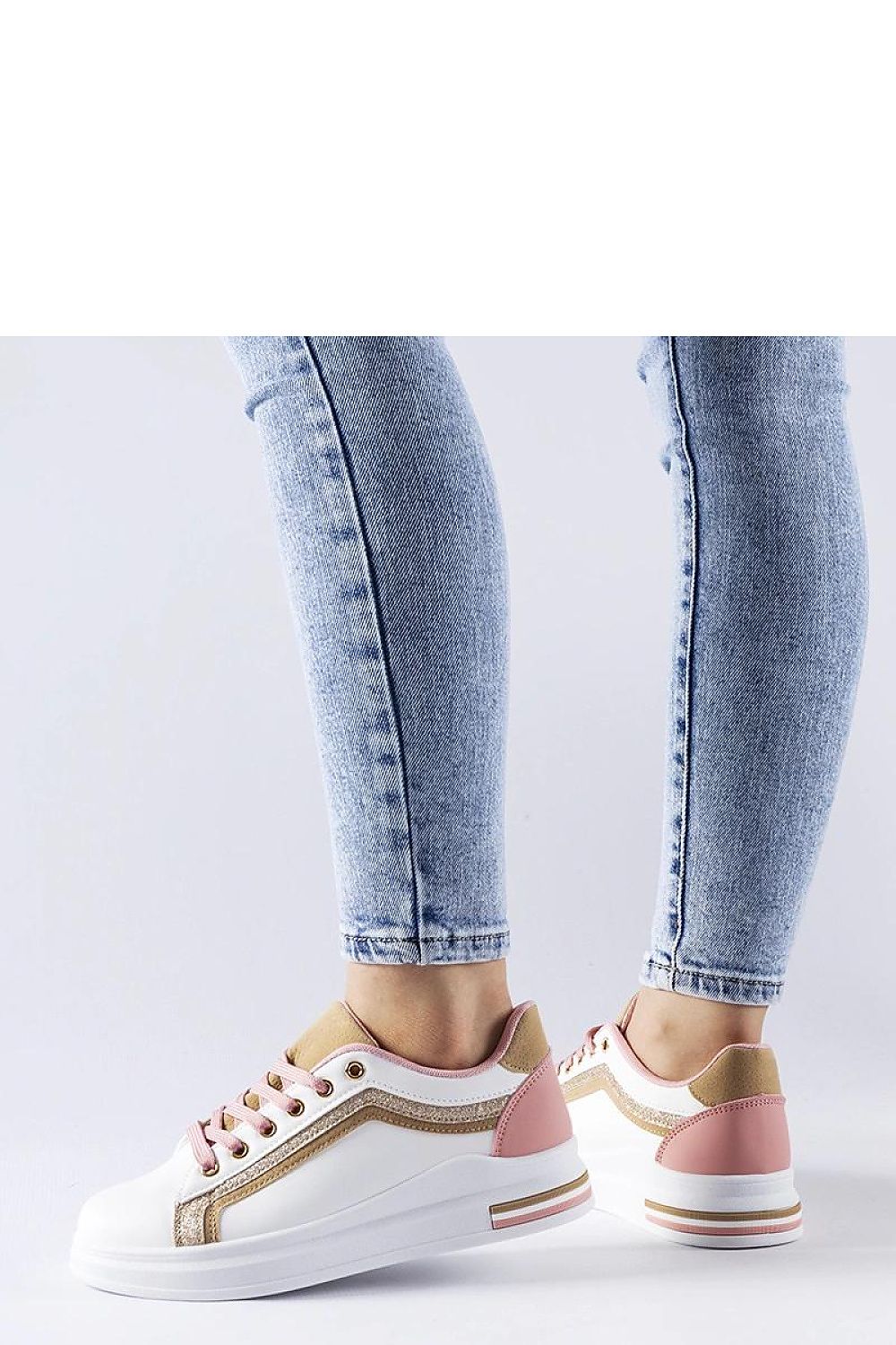   Biało-różowe sneakersy na platformie Mayfield ze złotymi elementami - Solea 