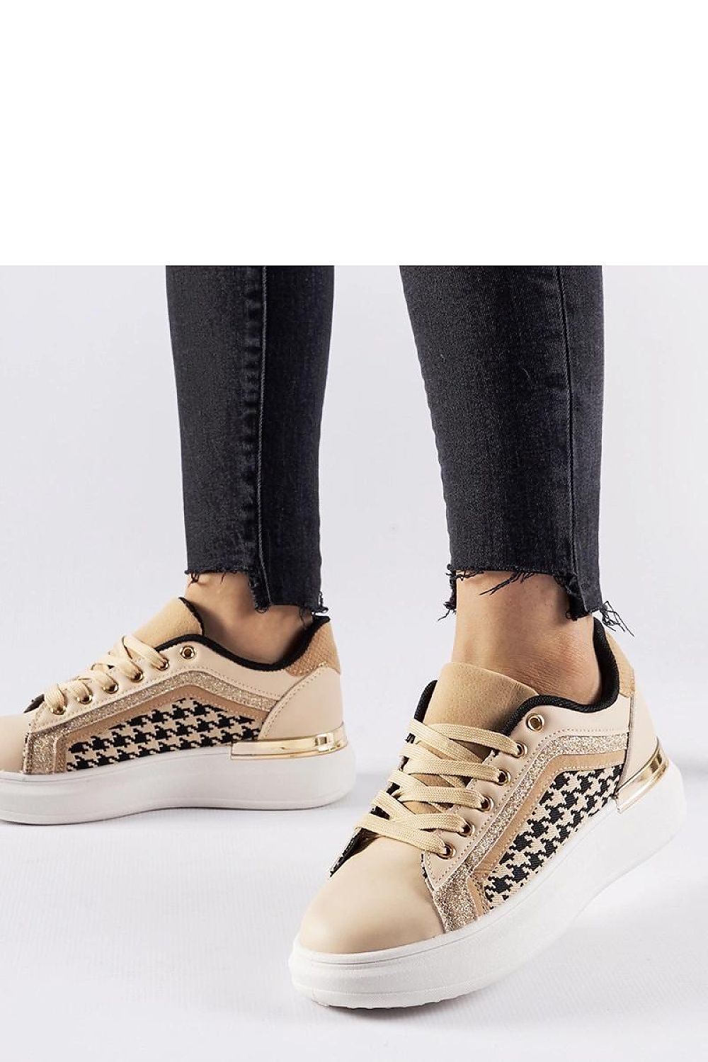   Beżowe sneakersy z brokatem Briercliff - Solea 