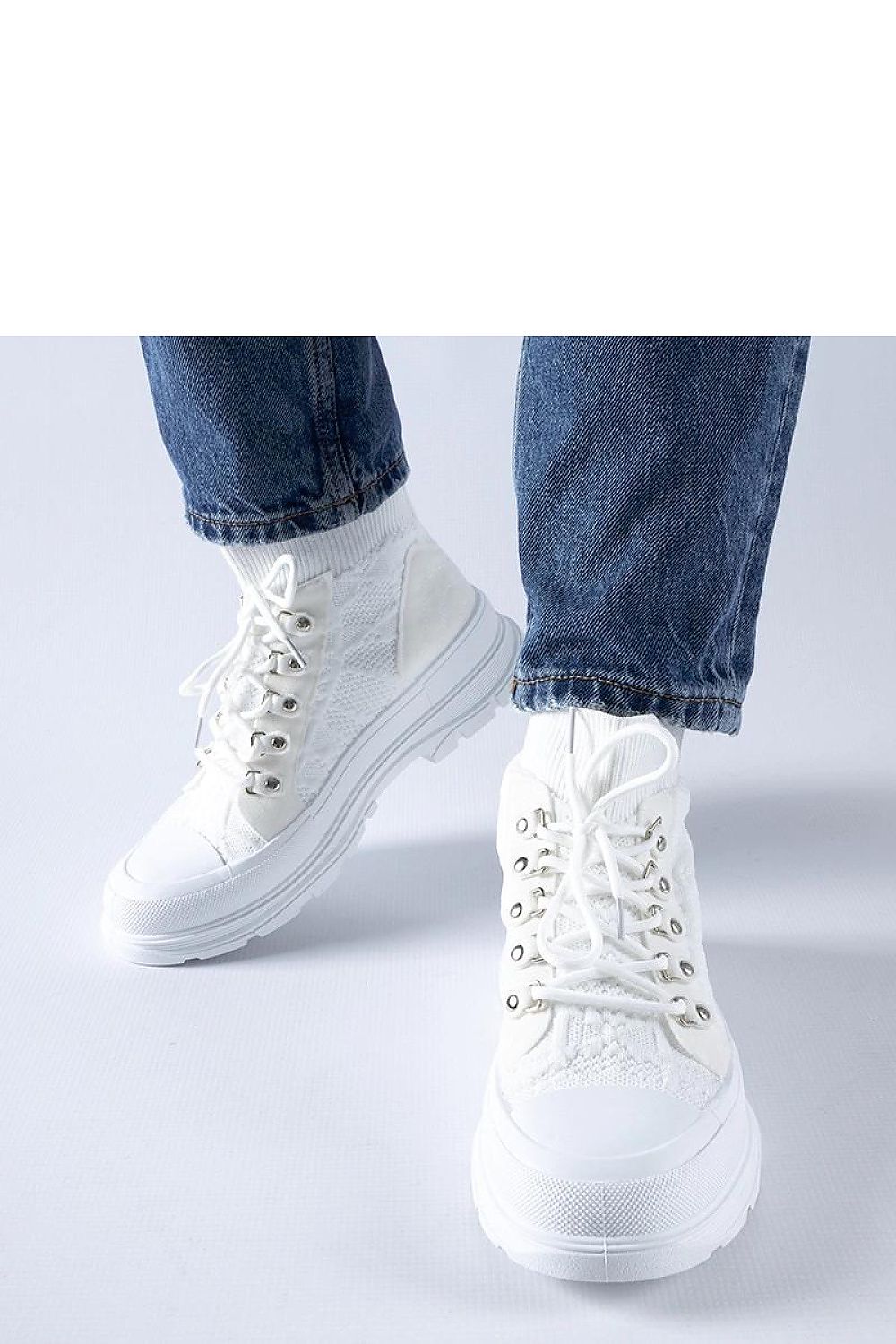   Białe wysokie materiałowe trampki Casalma - Solea 