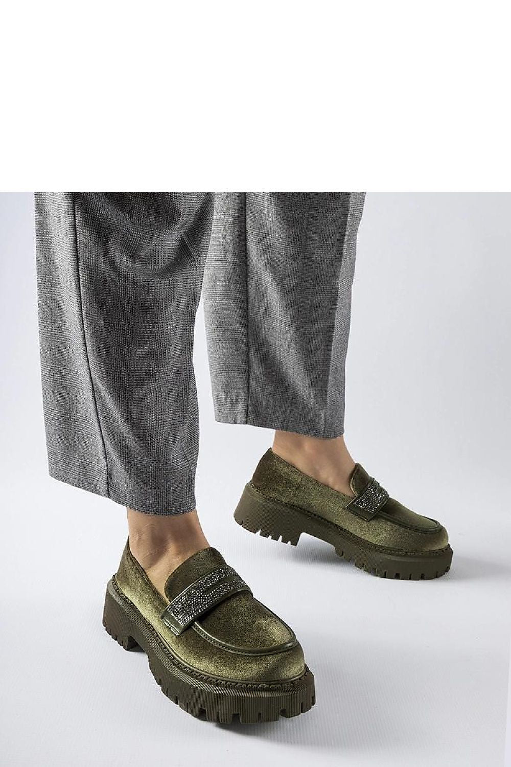   Zielone mokasyny zdobione cyrkoniami Longuelo - Solea 