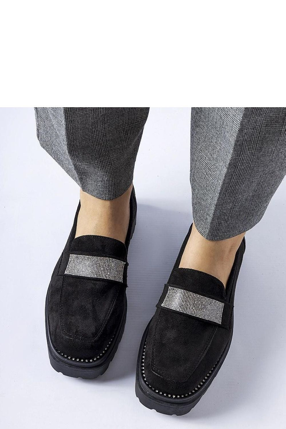   Czarne mokasyny z eko-zamszu Nicholls z cyrkoniami - Solea 