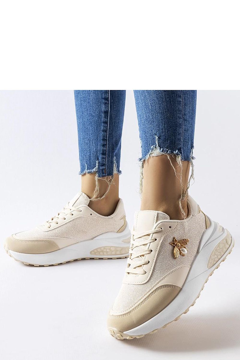   Beżowo-białe sneakersy z ozdobną nitką Acciano - Solea 