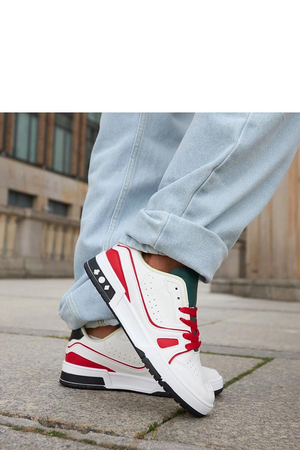   Biało-Czerwone buty z zielonym językiem Archie - Solea 