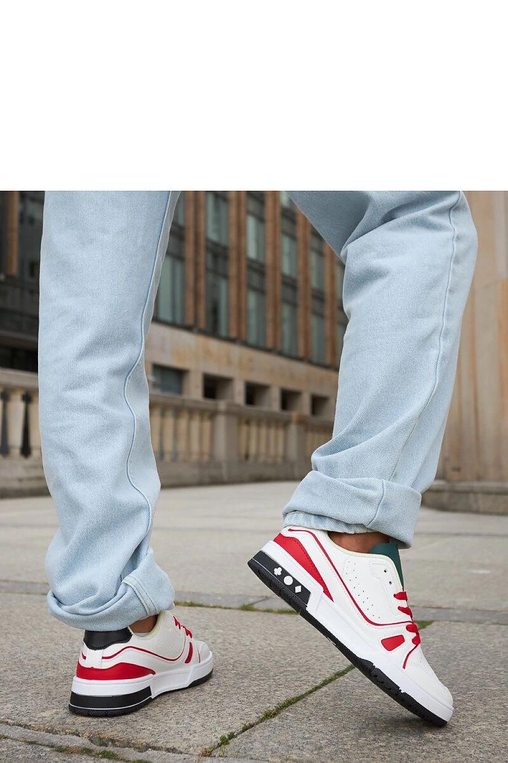   Biało-Czerwone buty z zielonym językiem Archie - Solea 