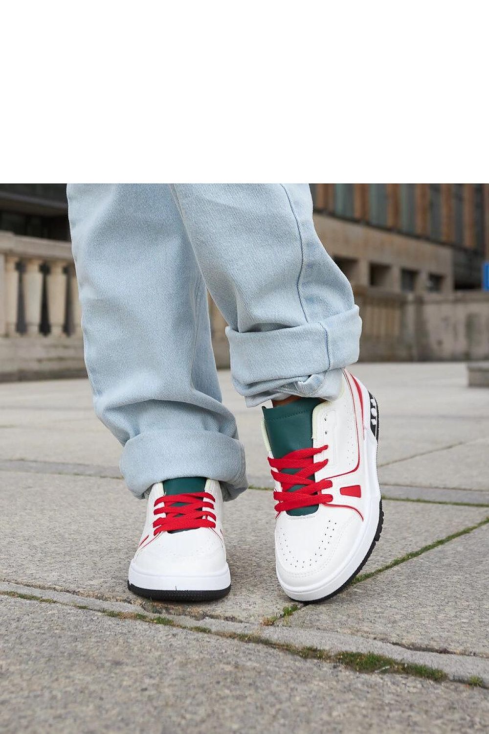   Biało-Czerwone buty z zielonym językiem Archie - Solea 